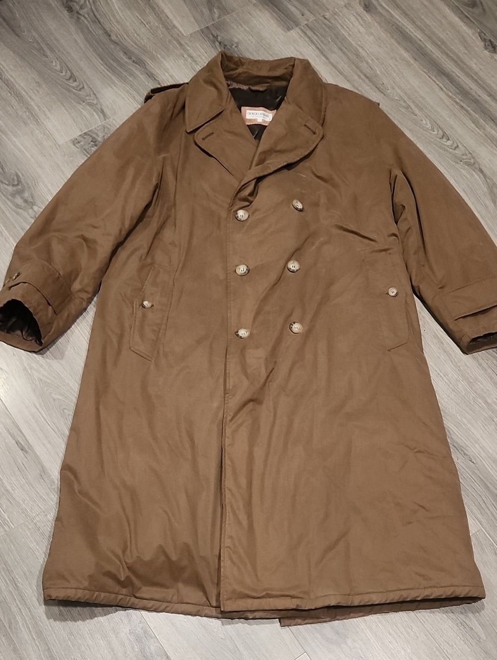 Men's Brown Double-Breasted  Vintage Giorgio Armani Military Style Winter Coat